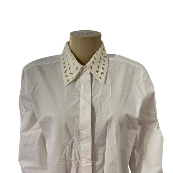 COS Women Button Up Shirt Size 10 Classic Minimalist White Timeless Macrame Work - Picture 4 of 16
